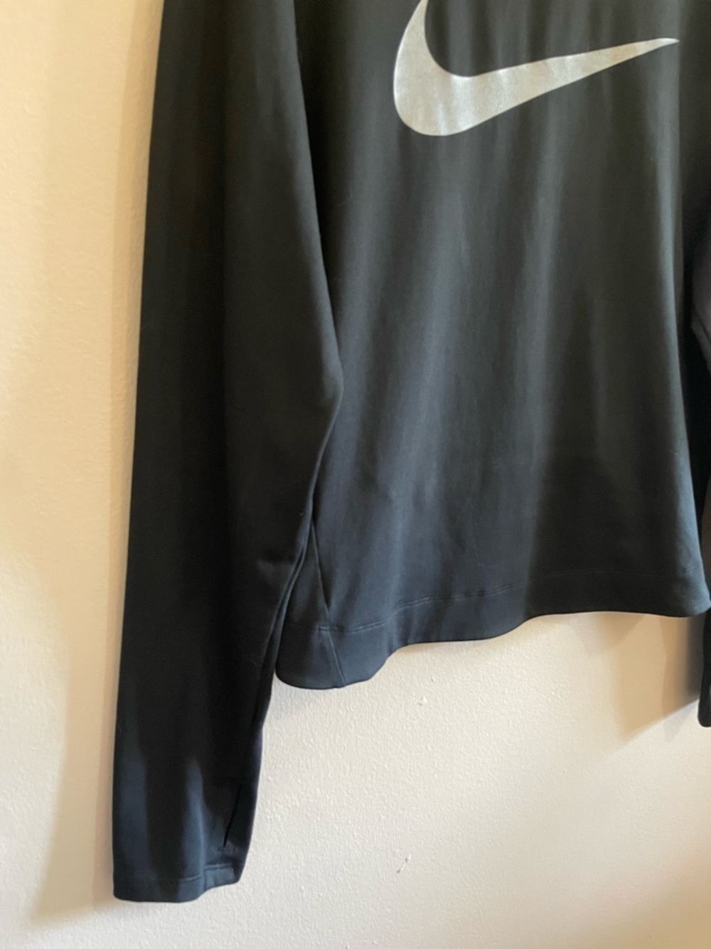 Nike Black Long Sleeve Athletic Top with Silver Swoosh – Size Large EUC - Picture 7 of 16
